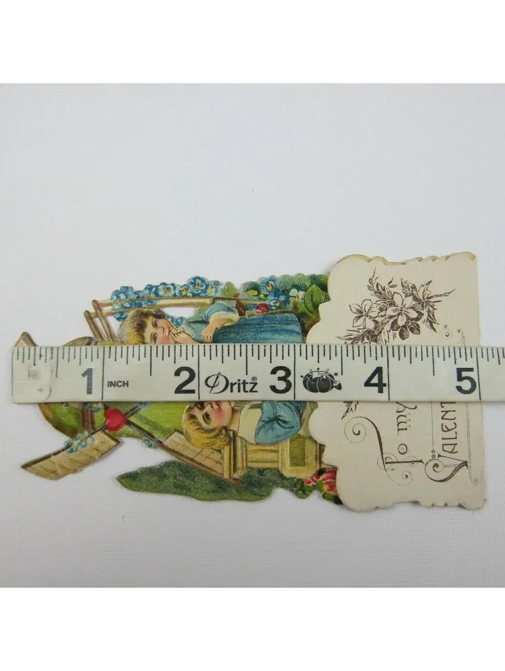 Vintage Valentine 3D Pop Up Die Cut Blonde Boy & Girl Blue Dress Green Windmill